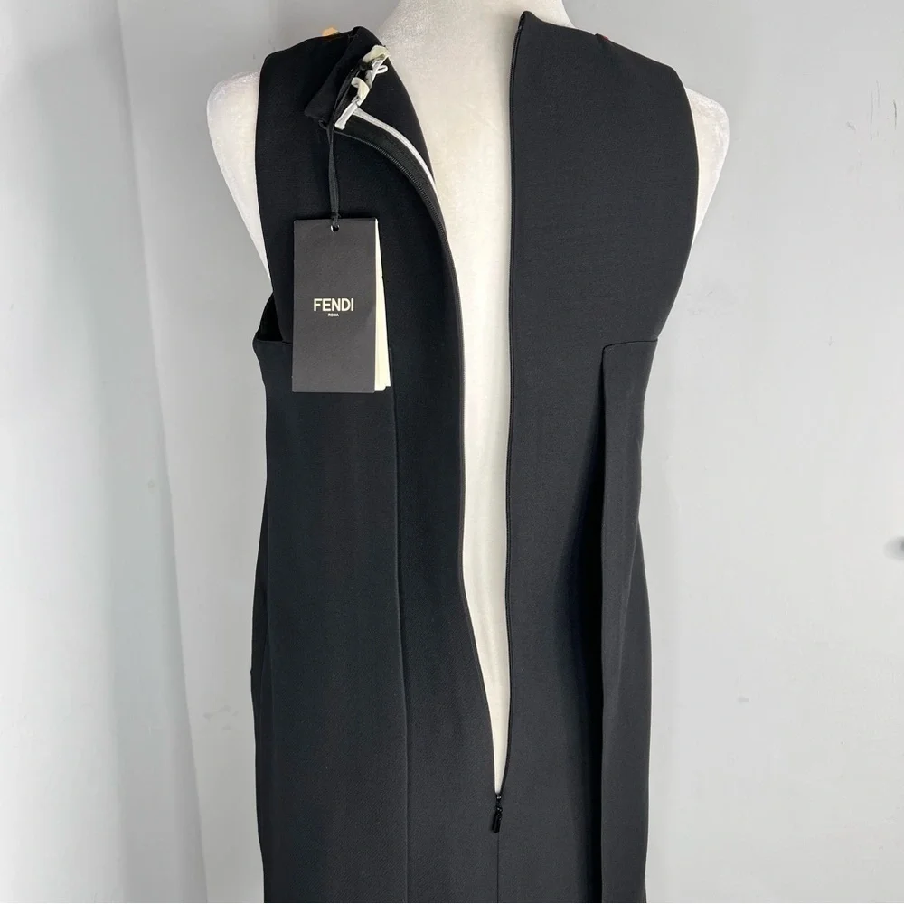 NWT Fendi Monster Eyes Embellished Black Leather Wool Cocktail Dress 42 6 - Picture 12 of 15